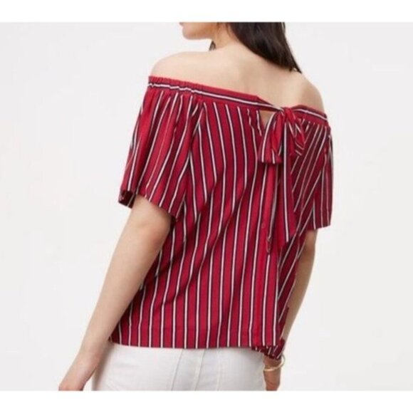 (5 for $25) LOFT Petite Off the Shoulder Red Striped Short size Large - Picture 2 of 6